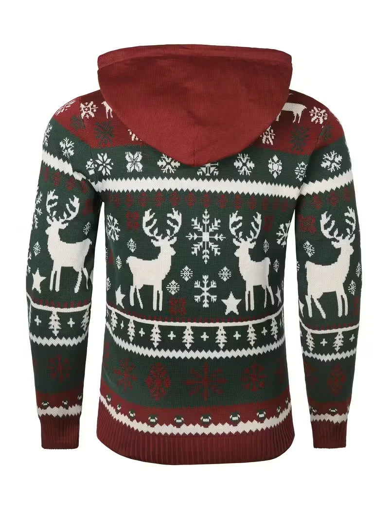 Men's Knit Pullover Hoodie Festive Pattern Sweater