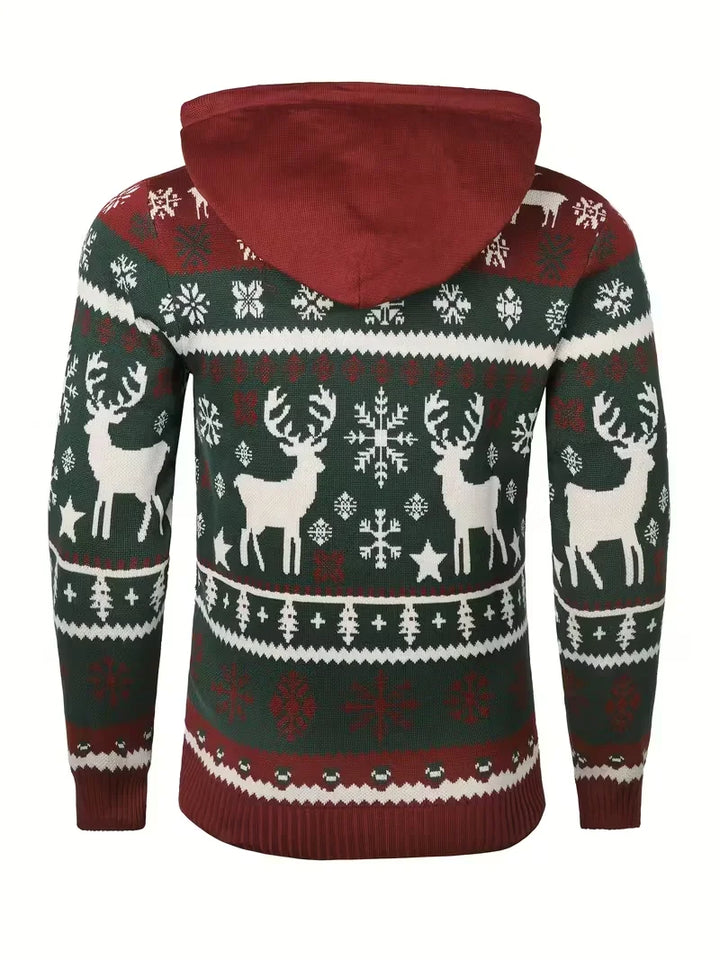 Men's Knit Pullover Hoodie Festive Pattern Sweater