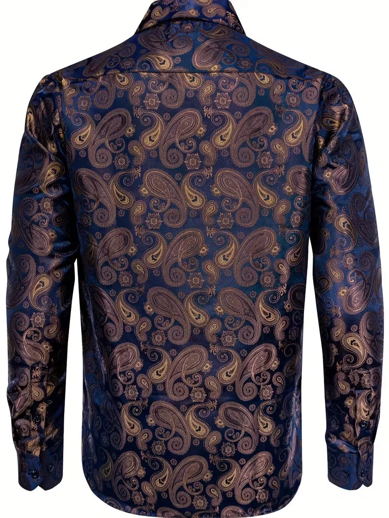 Long Sleeve Button-Up Shirt with Paisley Pattern