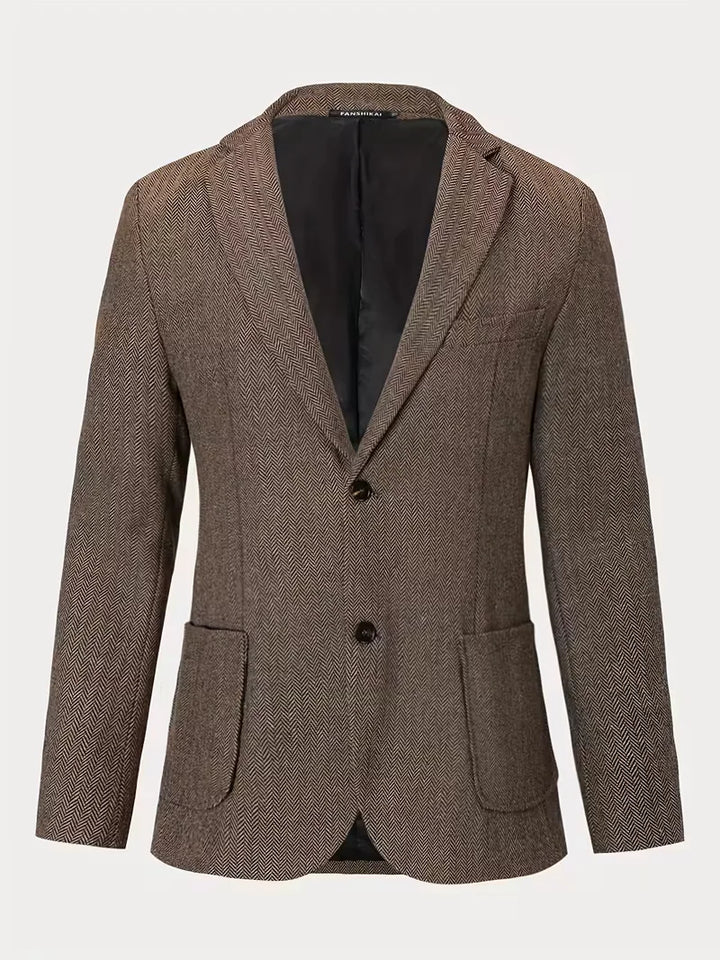 Herringbone Blazer with Notch Lapel