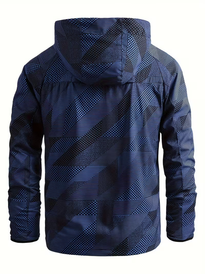 Geometric Print Hooded Zip-Up Jacket