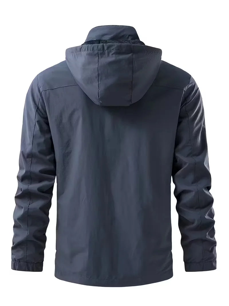 Hooded Outdoor Jacket with Zipper Pockets