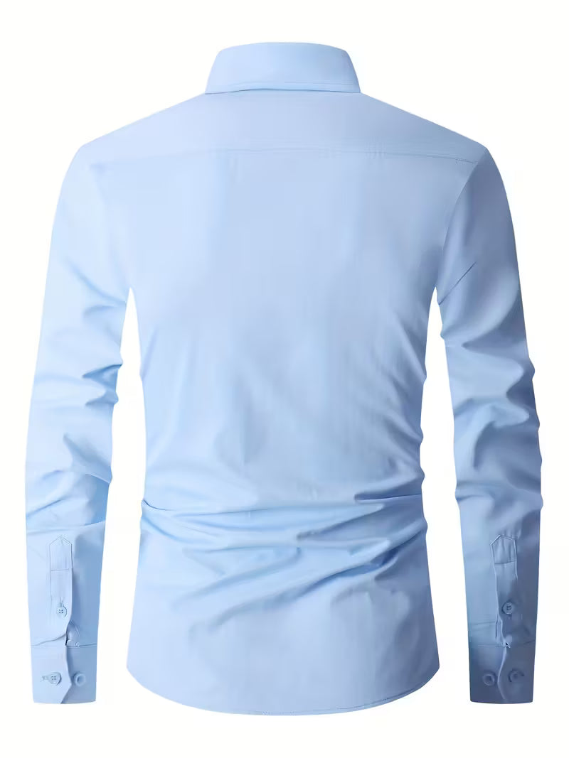 Long Sleeve Button-Up Dress Shirt with Collar