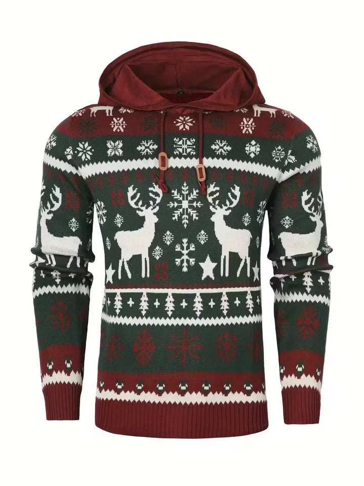 Men's Knit Pullover Hoodie Festive Pattern Sweater