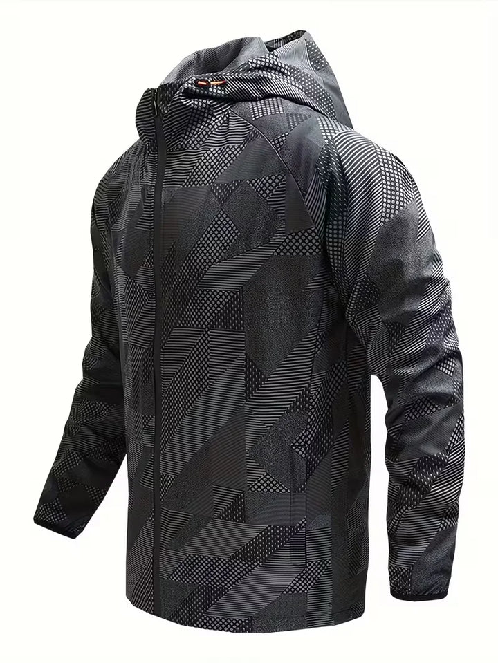 Geometric Print Hooded Zip-Up Jacket