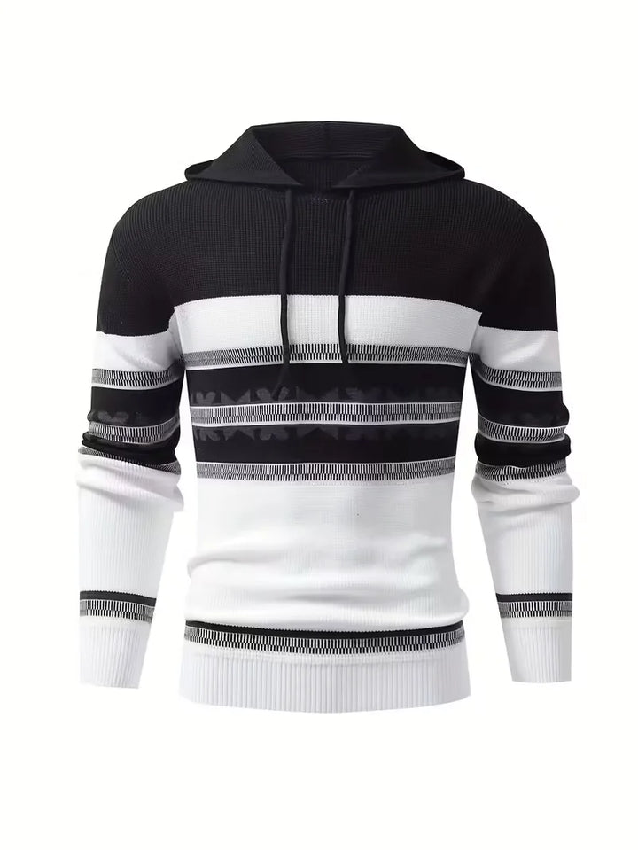 Men's Knit Pullover Hoodie Stripe Sweater
