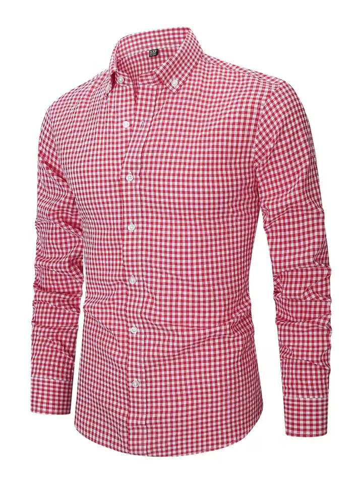 Long Sleeve Button-Up Shirt with Gingham Pattern