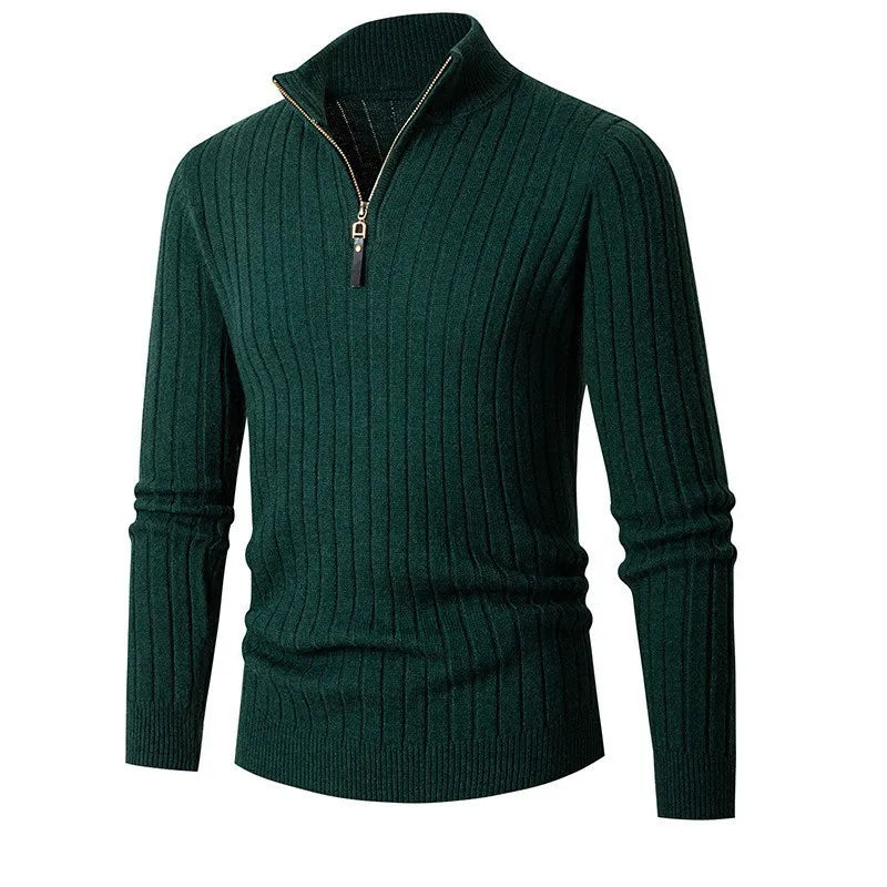 Men’s Half-Zip Sweater – Long Sleeve, High Collar