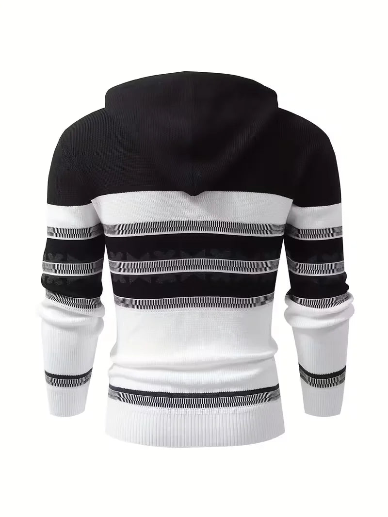 Men's Knit Pullover Hoodie Stripe Sweater