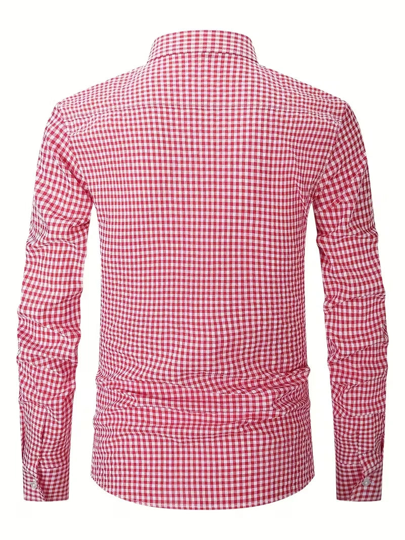 Long Sleeve Button-Up Shirt with Gingham Pattern