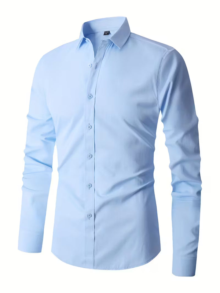 Long Sleeve Button-Up Dress Shirt with Collar