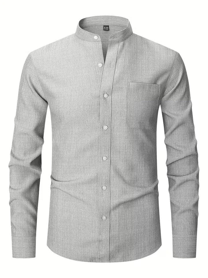 Long Sleeve Button-Up Shirt with Mandarin Collar