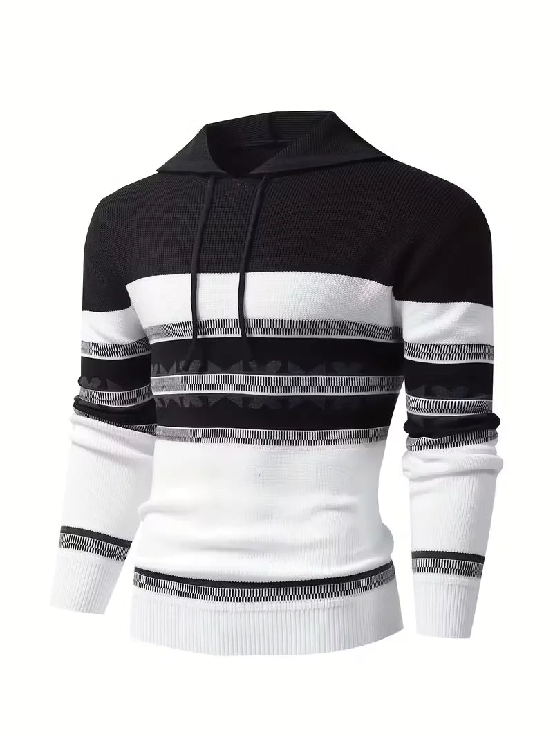Men's Knit Pullover Hoodie Stripe Sweater