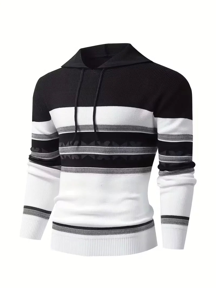 Men's Knit Pullover Hoodie Stripe Sweater