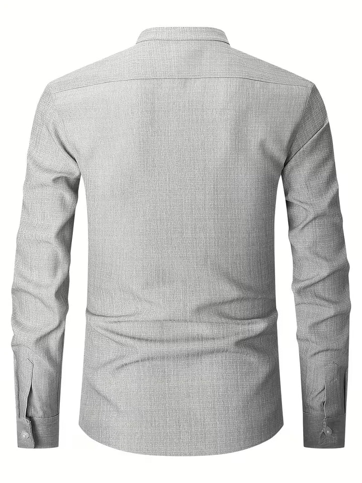 Long Sleeve Button-Up Shirt with Mandarin Collar