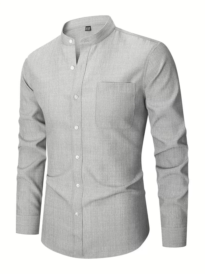 Long Sleeve Button-Up Shirt with Mandarin Collar